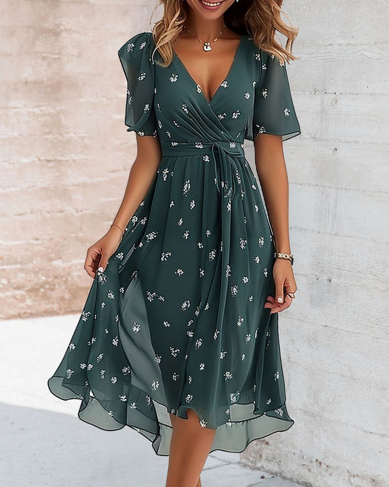 Viviana – Elegantes Kleid mit V-Ausschnitt & Taillenbindung