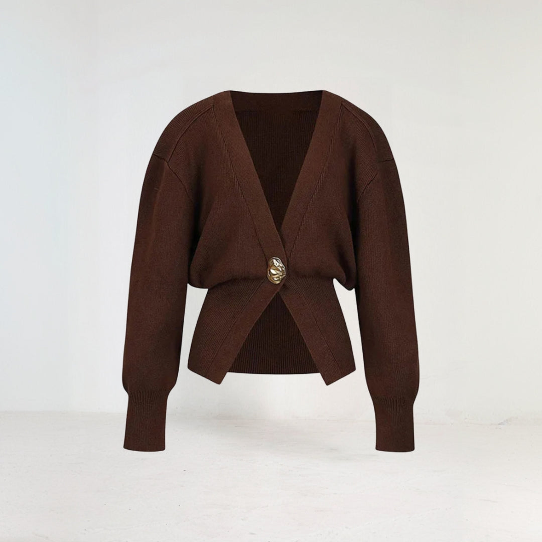 Anna - Damen Strickjacke Mit Tiefem V-Ausschnitt - Ein-Knopf-Verschluss - Langarm - Verkürzte Passform - Modern & Vielseitig-1