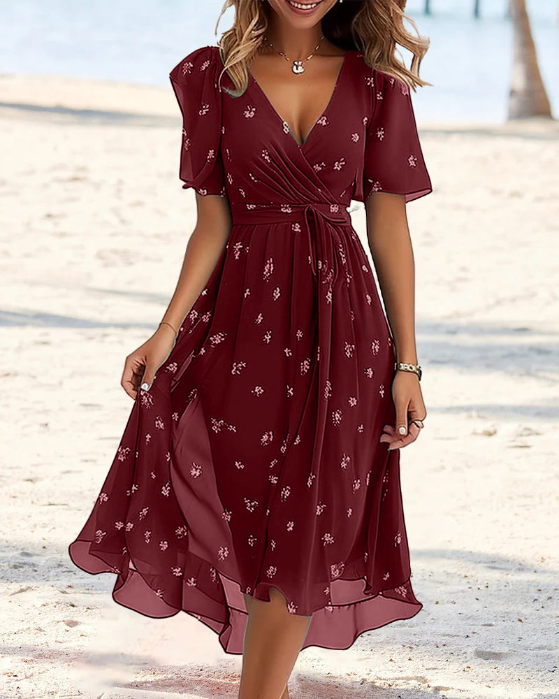 Viviana – Elegantes Kleid mit V-Ausschnitt & Taillenbindung