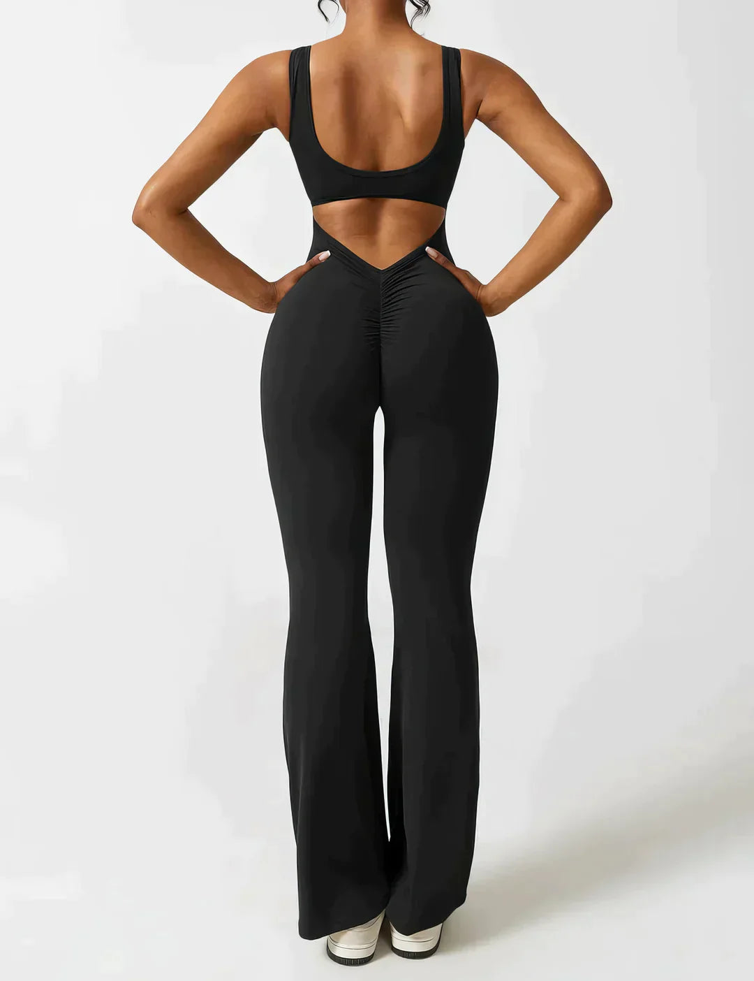 Anna™ Damen Jumpsuit Schwarz Für Sommer - V-Ausschnitt Mit Hohem Bund, Ideal Für Fitness Und Freizeit-3