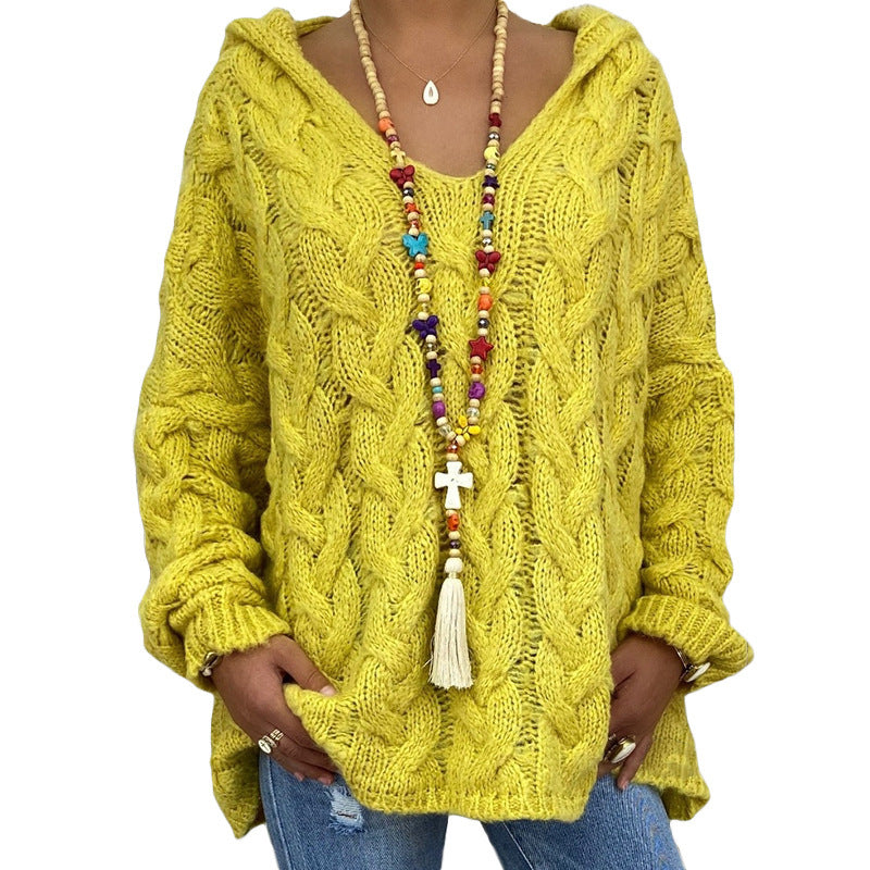 Variant image for Kabelstrickpullover Damen - Übergröße mit Kapuze - Warmer Pullover für Herbst/Winter-13