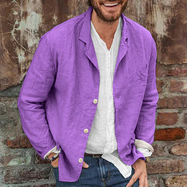 Max | Herrenjacke Beige aus Baumwolle-Leinen-Mischung für den Alltag, Legere Passform, Atmungsaktiv, Praktische Taschen-6