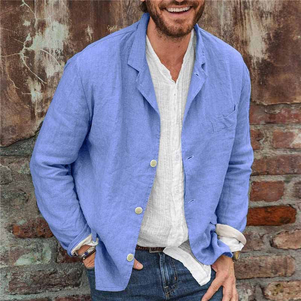 Max | Herrenjacke Beige aus Baumwolle-Leinen-Mischung für den Alltag, Legere Passform, Atmungsaktiv, Praktische Taschen-3