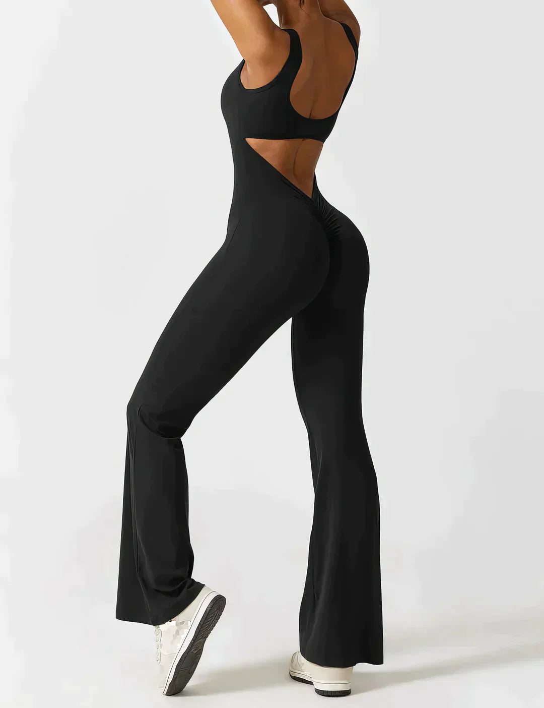 Anna™ Damen Jumpsuit Schwarz Für Sommer - V-Ausschnitt Mit Hohem Bund, Ideal Für Fitness Und Freizeit-1