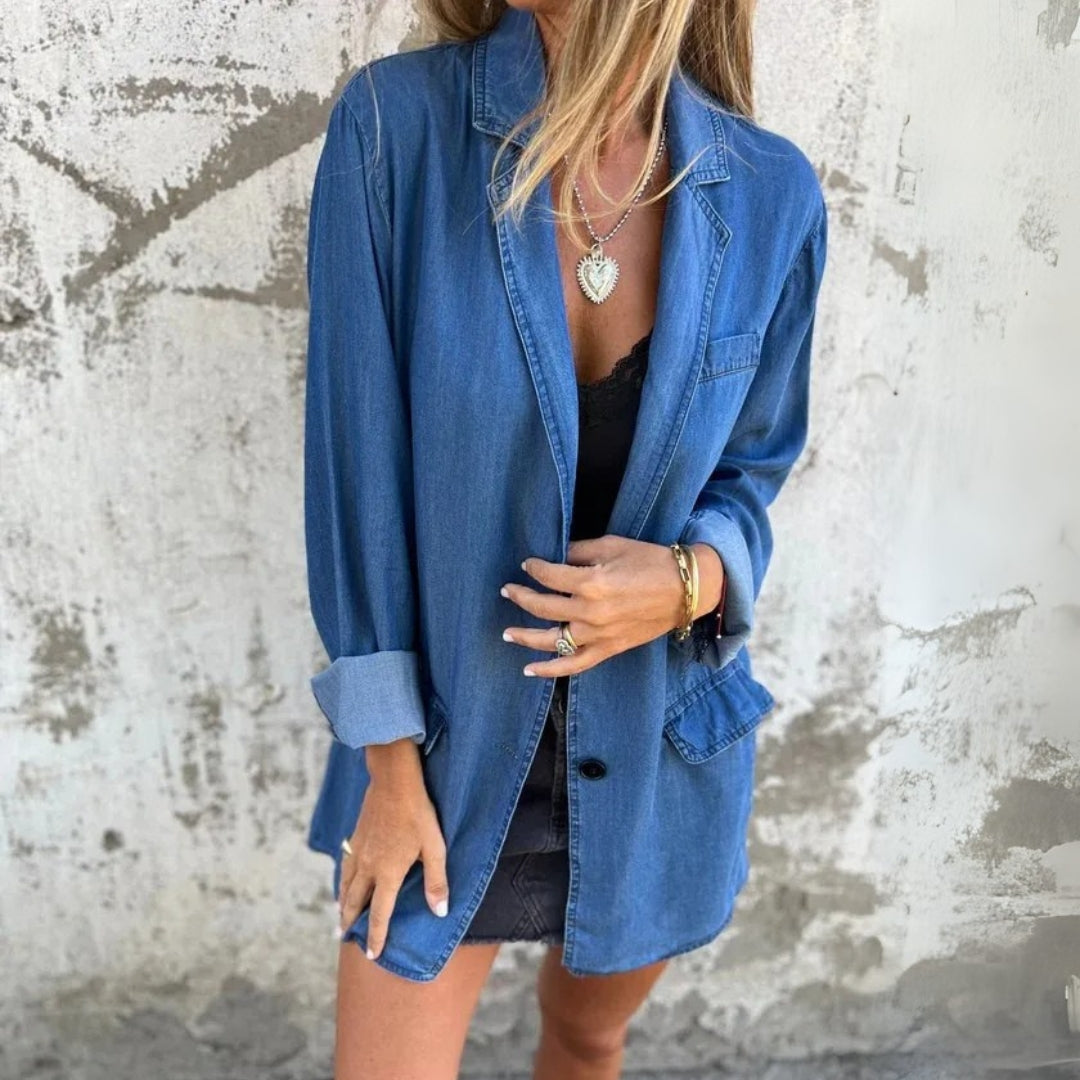 Anna™ Lässiger Denim-Blazer Damen - Bequemer Schnitt, Robustes Denim, Blau, Perfekt für Alltag und Anlässe-1