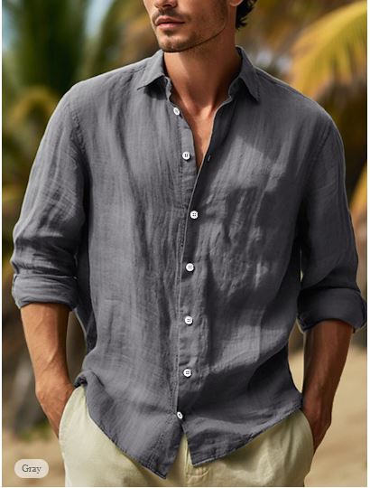 Fridolin | Herren Leinenhemd Schwarz-Weiß-Rosa für den Sommer - Lässige Hemden Herren mit Langarm und Stil-2