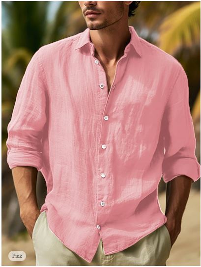 Variant image for Fridolin | Herren Leinenhemd Schwarz-Weiß-Rosa für den Sommer - Lässige Hemden Herren mit Langarm und Stil-25