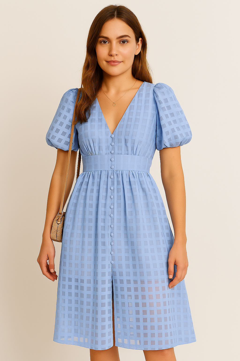 Callie - Sommerliche Eleganz mit dem Midi-Kleid mit Puffärmeln