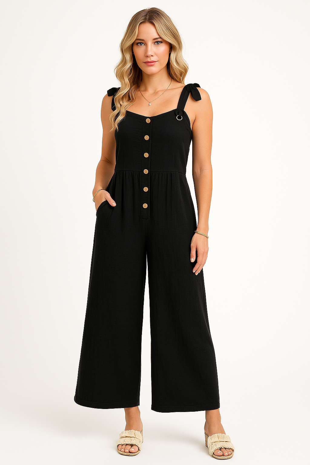 Anna Jumpsuit Damen Elegant - Leichte Baumwollmischung mit Weitem Bein für Sommerveranstaltungen-1