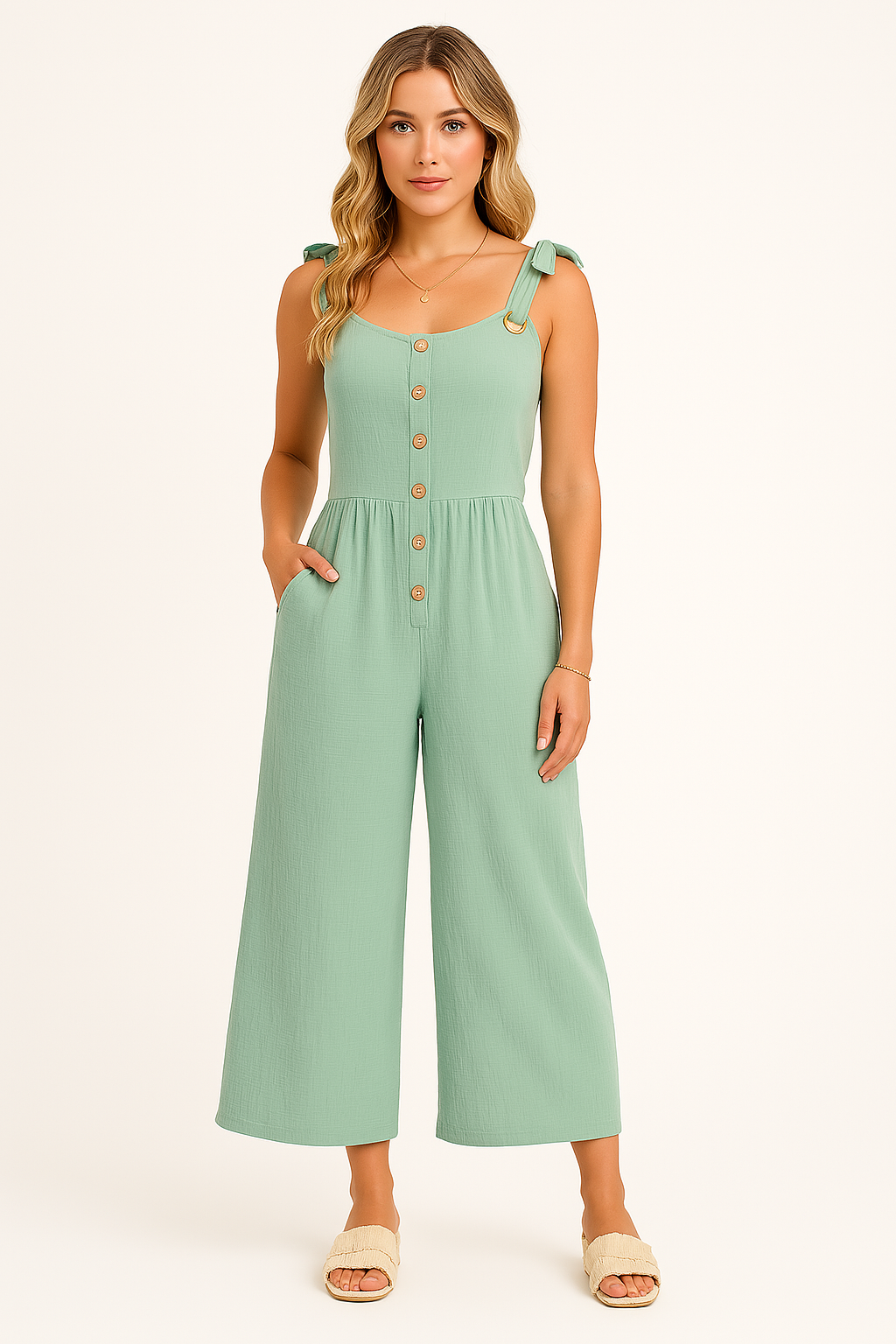 Anna Jumpsuit Damen Elegant - Leichte Baumwollmischung mit Weitem Bein für Sommerveranstaltungen-2