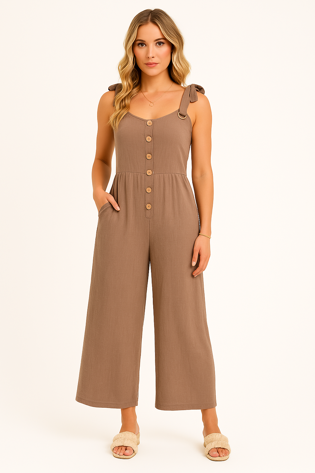 Anna Jumpsuit Damen Elegant - Leichte Baumwollmischung mit Weitem Bein für Sommerveranstaltungen-3