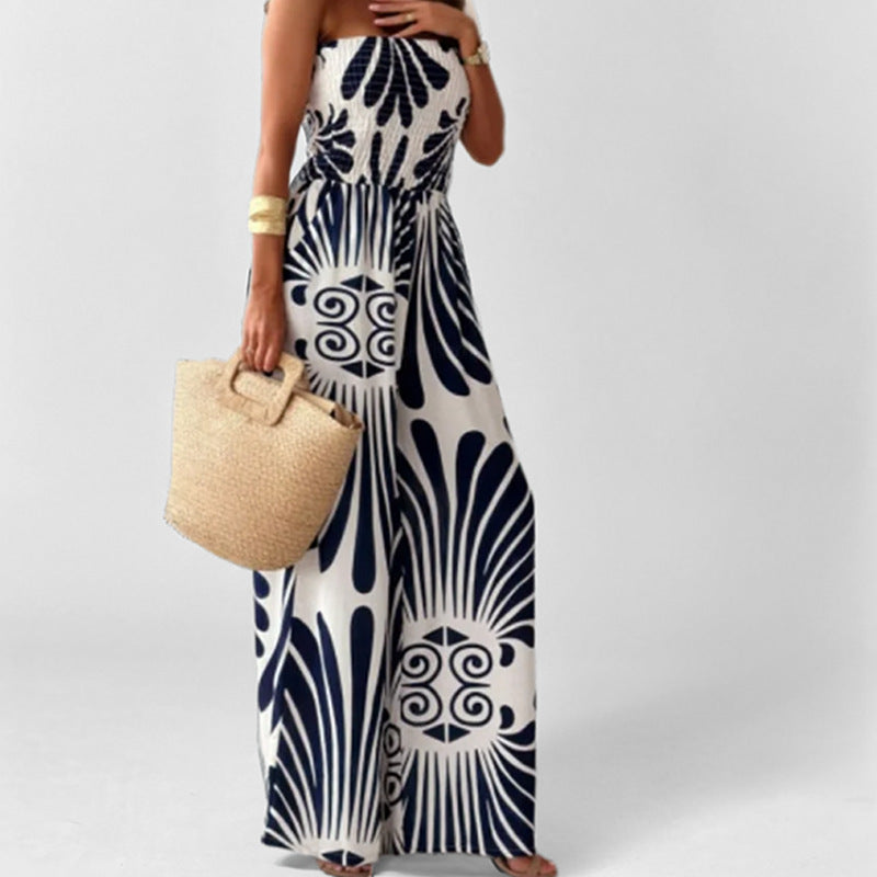 Elegance-Urban Damen Off-Shoulder Jumpsuit - Smocked Mieder, Weites Bein, Sommer Eleganz-3