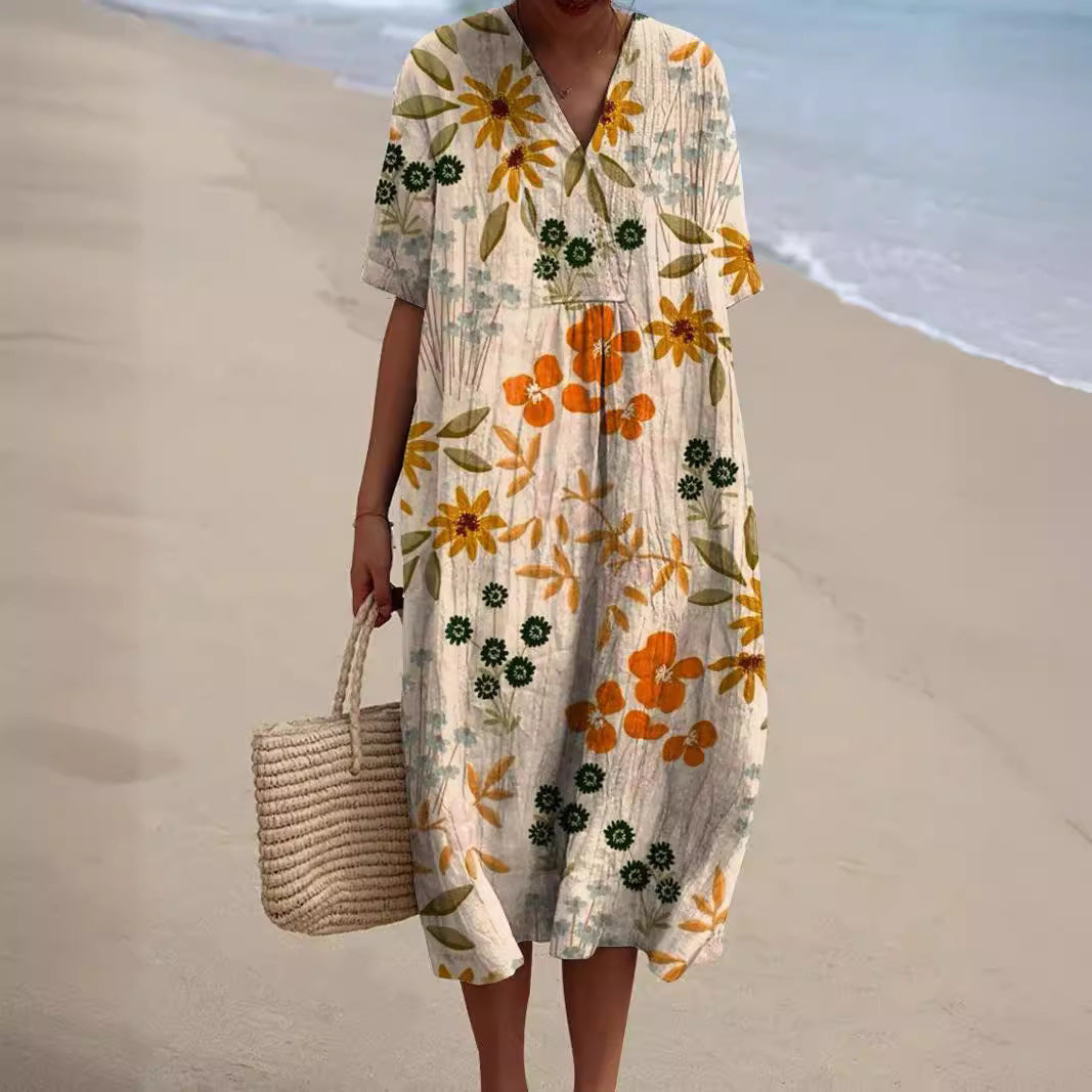Emma™ Sommerkleid Damen mit Lebendigem Blumenmuster - Lockerer Schnitt, Atmungsaktives Material, Ideal für Frühling und Sommer-3