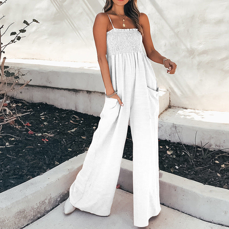 Anna Jumpsuit Damen - Eleganter Overall Mit Gerafftem Mieder Und Weiten Beinen Für Sommerliche Anlässe-2