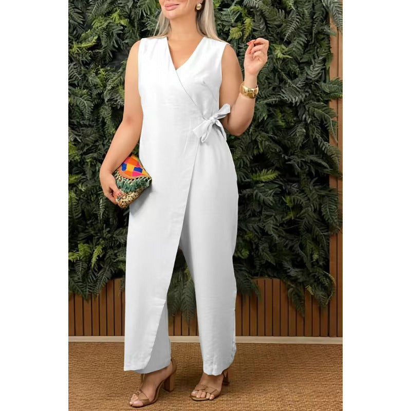 Variant image for Anna Jumpsuit Damen Elegant - Wickel V-Ausschnitt, Ärmellos, Weites Bein, Ideal für Sommer-19