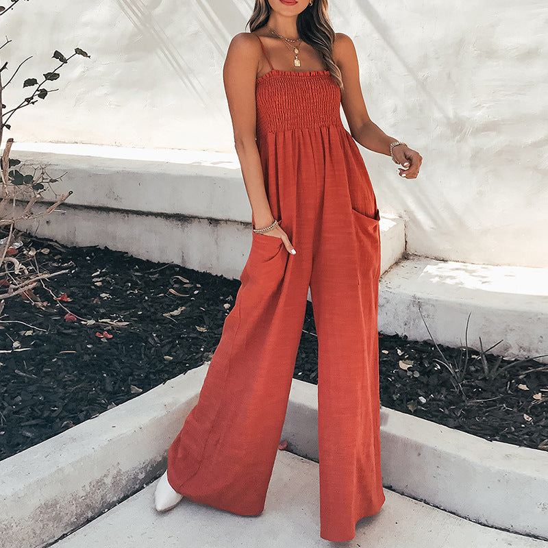Anna Jumpsuit Damen - Eleganter Overall Mit Gerafftem Mieder Und Weiten Beinen Für Sommerliche Anlässe-1