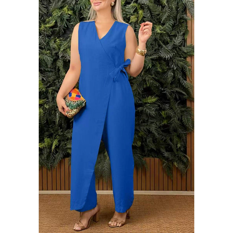 Variant image for Anna Jumpsuit Damen Elegant - Wickel V-Ausschnitt, Ärmellos, Weites Bein, Ideal für Sommer-37