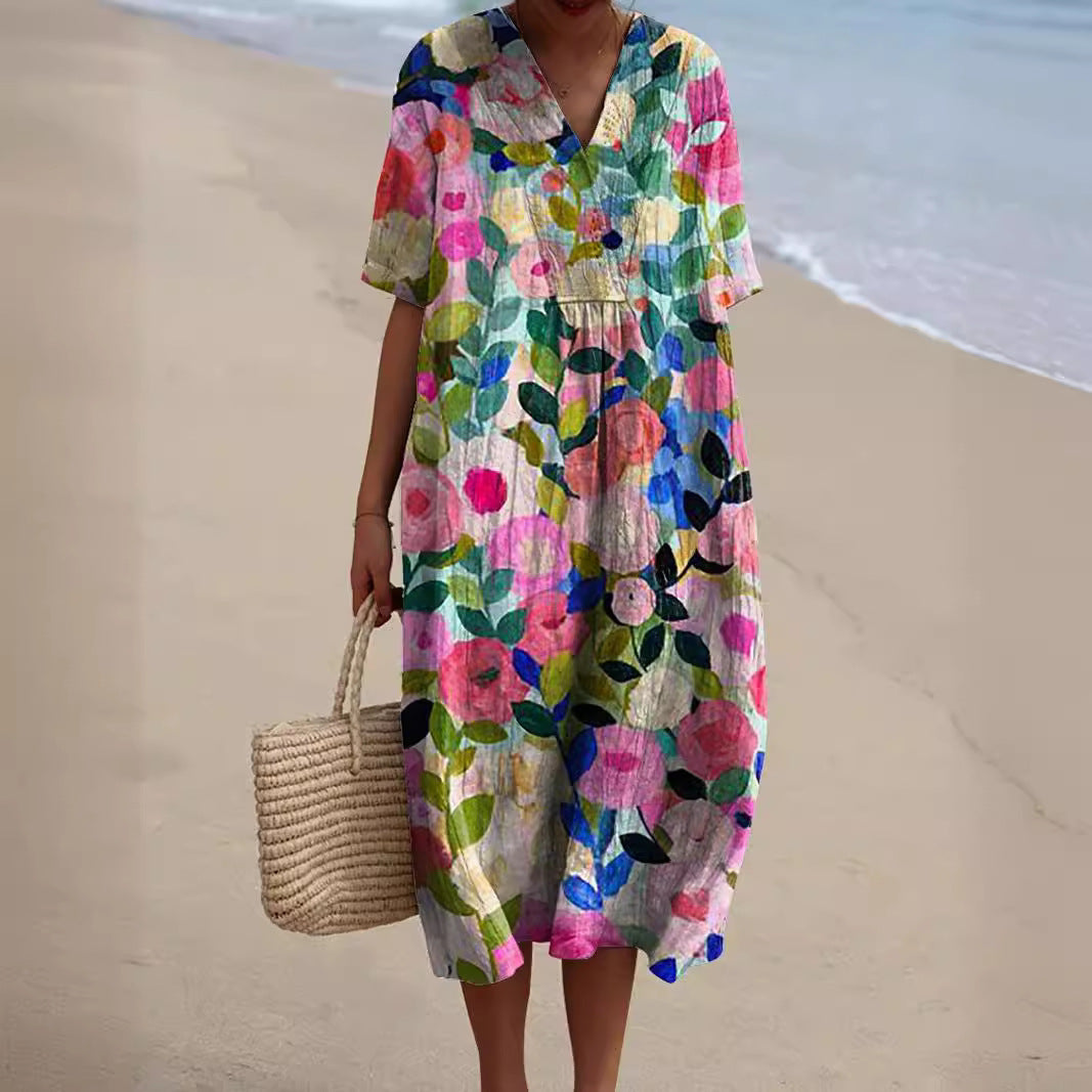 Emma™ Sommerkleid Damen mit Lebendigem Blumenmuster - Lockerer Schnitt, Atmungsaktives Material, Ideal für Frühling und Sommer-1
