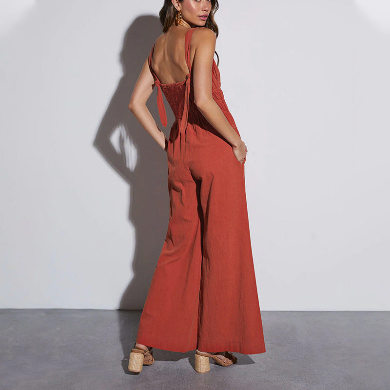 Anna Damen Jumpsuit Ärmelos Elastische Taille Weites Bein Sommer Weiß Elegant-2