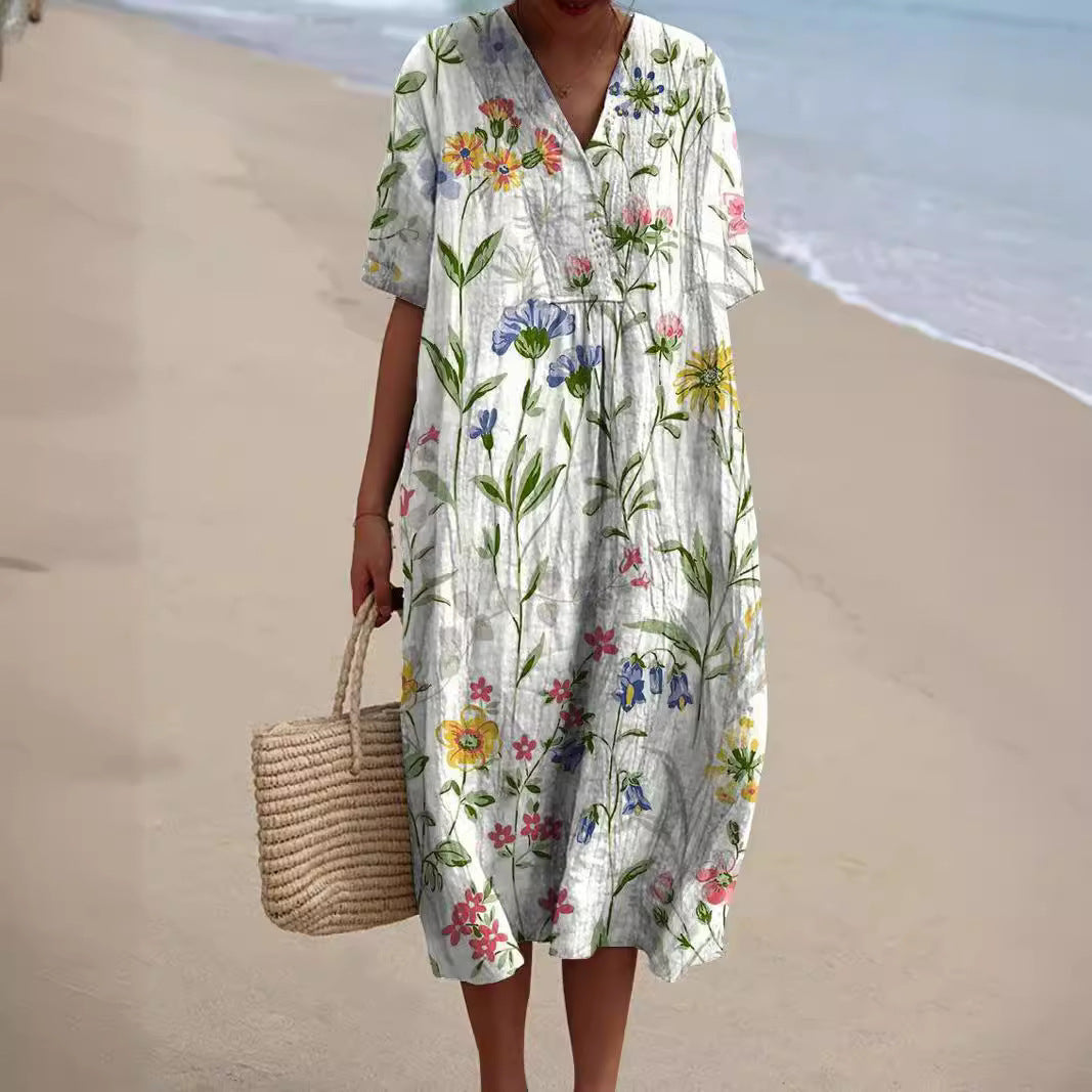 Emma™ Sommerkleid Damen mit Lebendigem Blumenmuster - Lockerer Schnitt, Atmungsaktives Material, Ideal für Frühling und Sommer-2