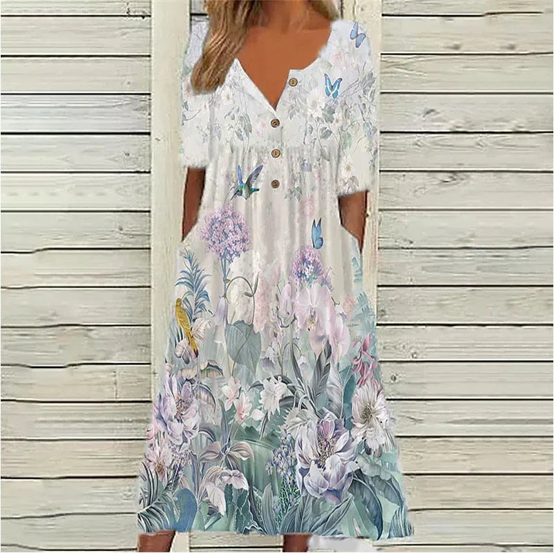 Bezauberndes, bequemes und dehnbares Kleid mit Blumenmuster - ELINE