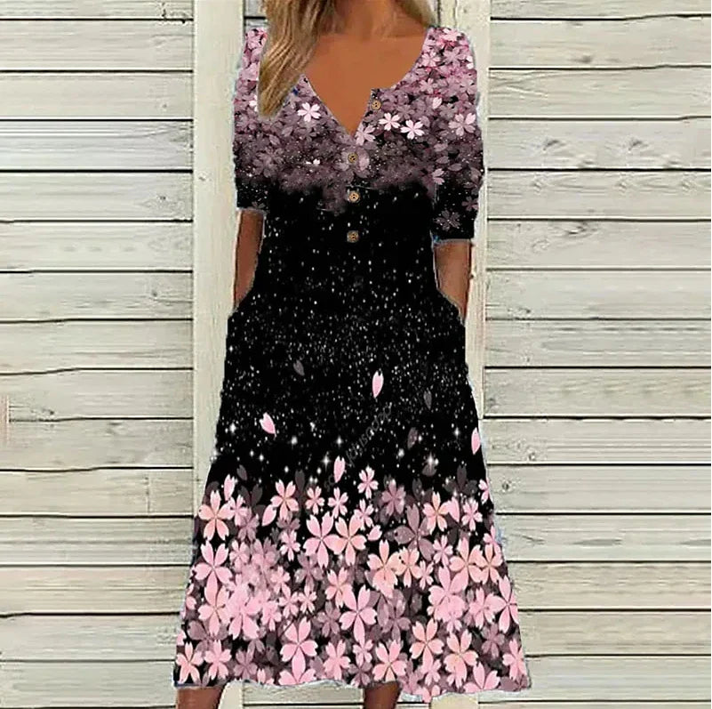 Bezauberndes, bequemes und dehnbares Kleid mit Blumenmuster - ELINE