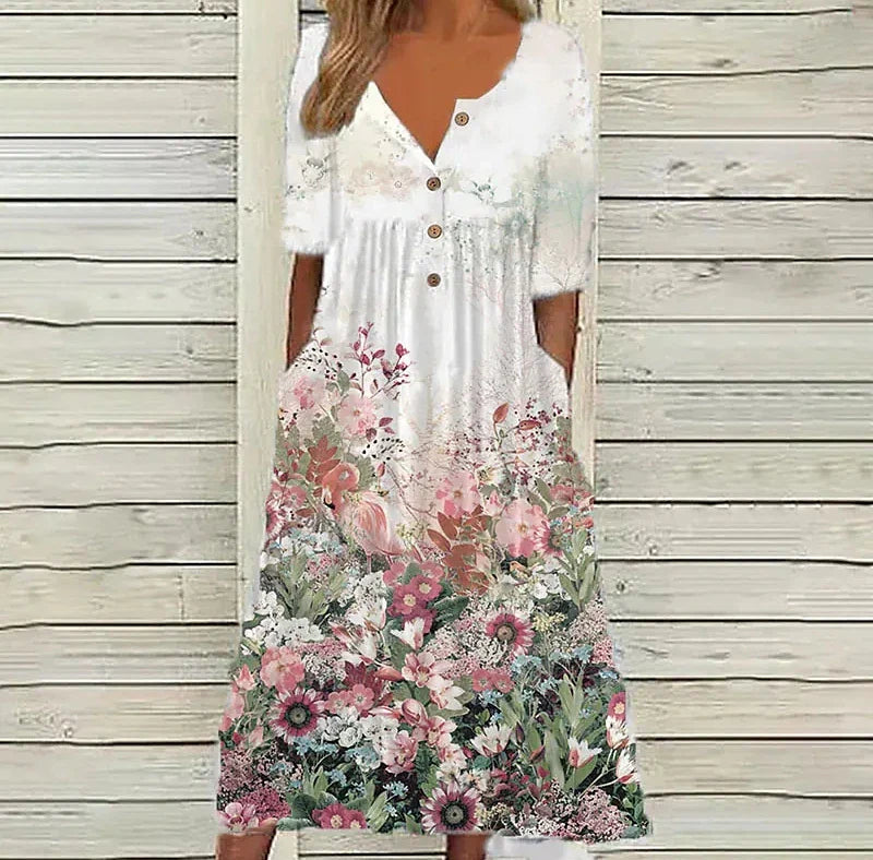 Bezauberndes, bequemes und dehnbares Kleid mit Blumenmuster - ELINE