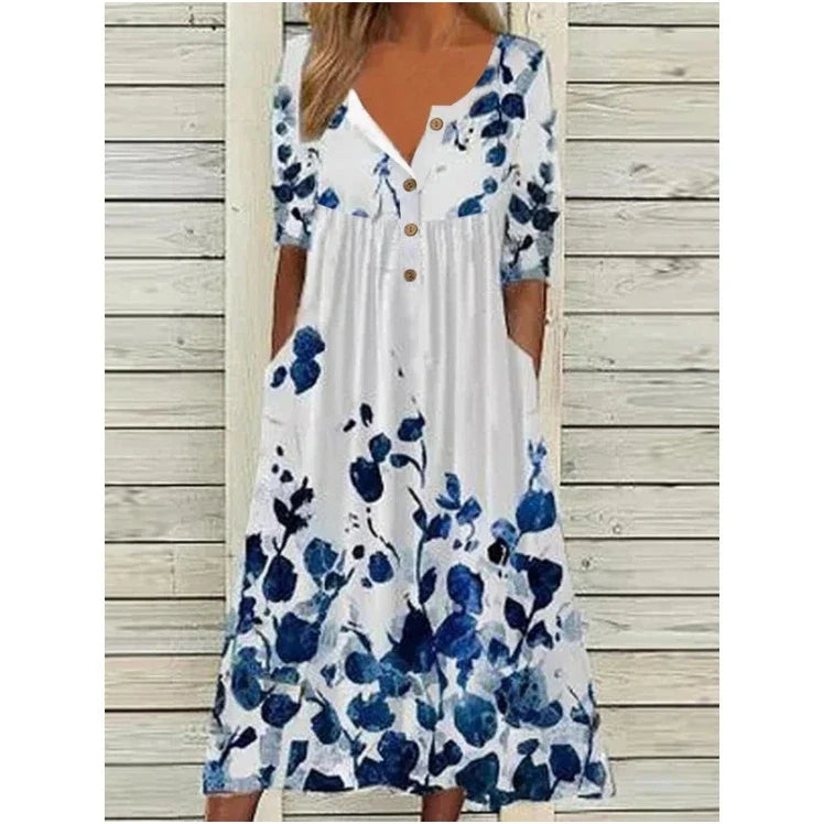 Bezauberndes, bequemes und dehnbares Kleid mit Blumenmuster - ELINE