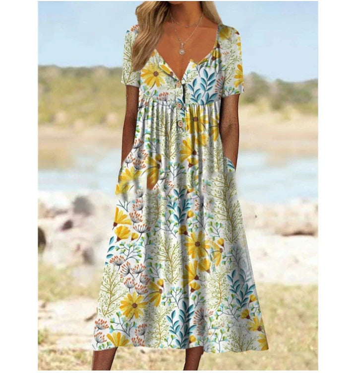 Bezauberndes, bequemes und dehnbares Kleid mit Blumenmuster - ELINE