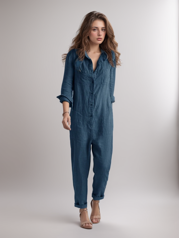 Anna Damenoverall Langarm, Button Down, Lässig Chic für Frühling und Herbst, Vielseitig Kombinierbar-2