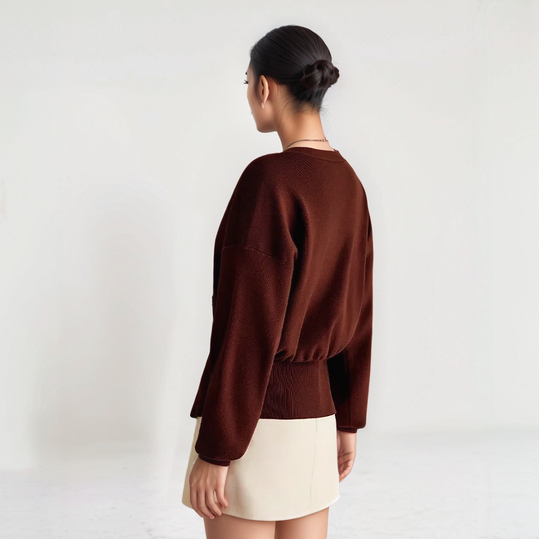 Anna - Damen Strickjacke Mit Tiefem V-Ausschnitt - Ein-Knopf-Verschluss - Langarm - Verkürzte Passform - Modern & Vielseitig-3