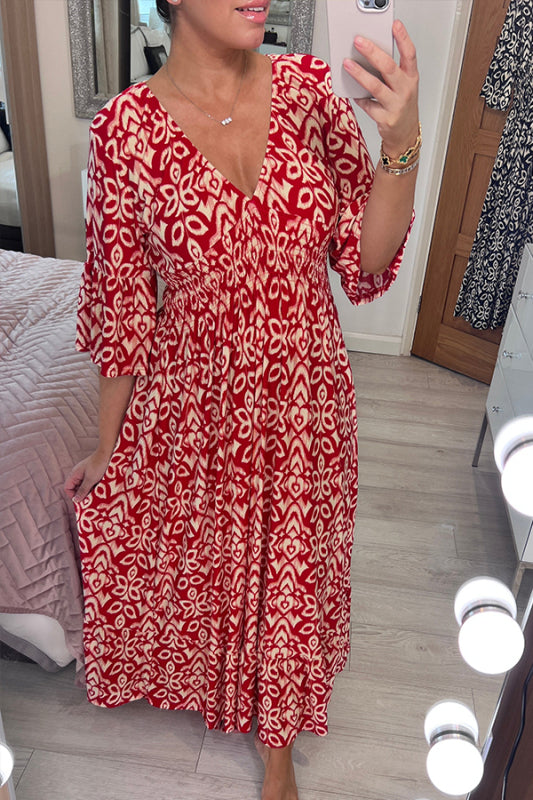 Elina – BohoChic Maxikleid mit V-Ausschnitt & Wickeldesign