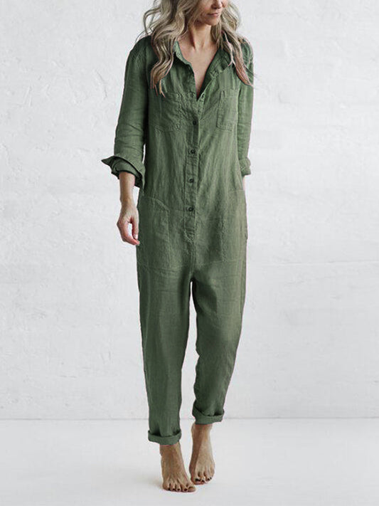 Anna Damenoverall Langarm, Button Down, Lässig Chic für Frühling und Herbst, Vielseitig Kombinierbar-1