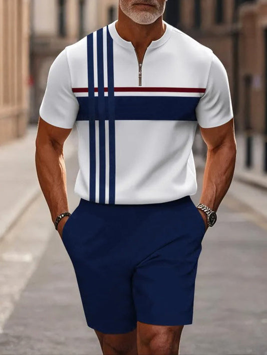 Short Sleeve Zipper Two-piece Set