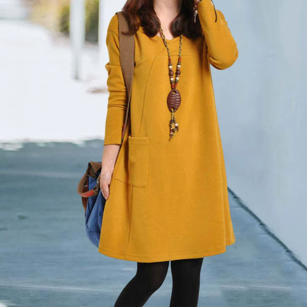 jersey - Langes Kleid mit langen Ärmeln