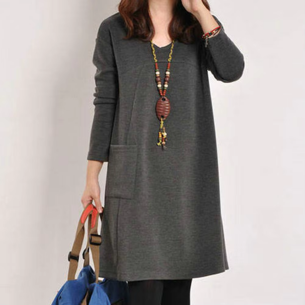 jersey - Langes Kleid mit langen Ärmeln
