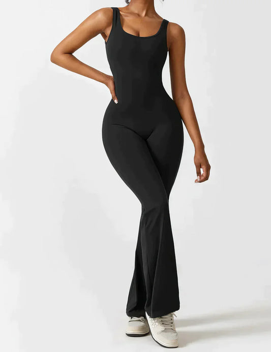 Anna™ Damen Jumpsuit Schwarz Für Sommer - V-Ausschnitt Mit Hohem Bund, Ideal Für Fitness Und Freizeit-2