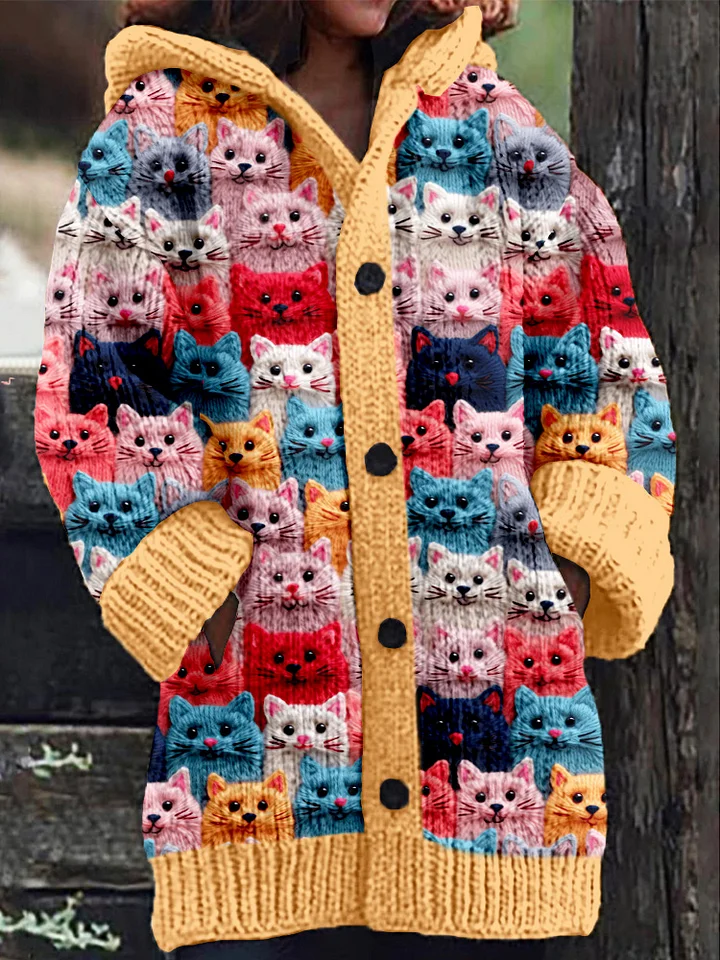 Variant image for Katzen Strickjacke Damen – Bunte Kapuzen-Strickjacke für Herbst und Winter, Lockere Passform, Ideal für Lässige Anlässe-8
