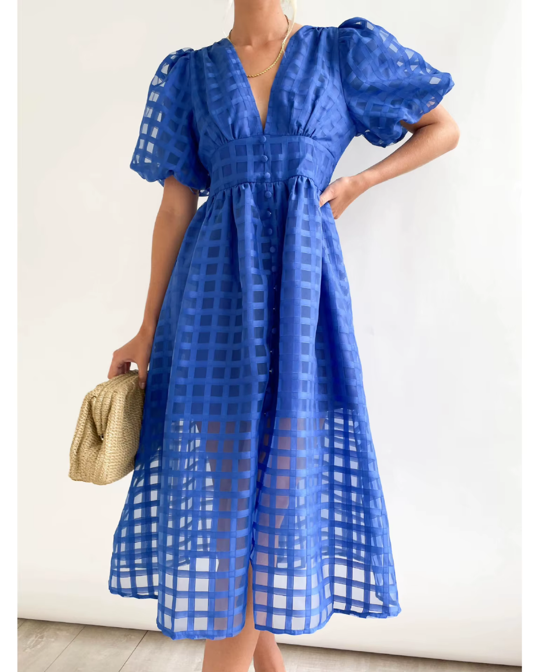 Callie - Sommerliche Eleganz mit dem Midi-Kleid mit Puffärmeln