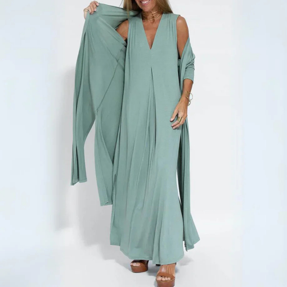 Nata - Langes entspanntes Kleid mit fließendem Ärmel