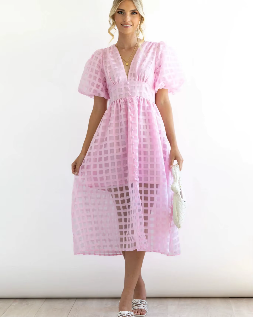 Callie - Sommerliche Eleganz mit dem Midi-Kleid mit Puffärmeln