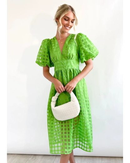 Callie - Sommerliche Eleganz mit dem Midi-Kleid mit Puffärmeln