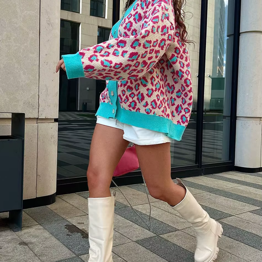 Farone - Strickjacke mit Leopardenmuster