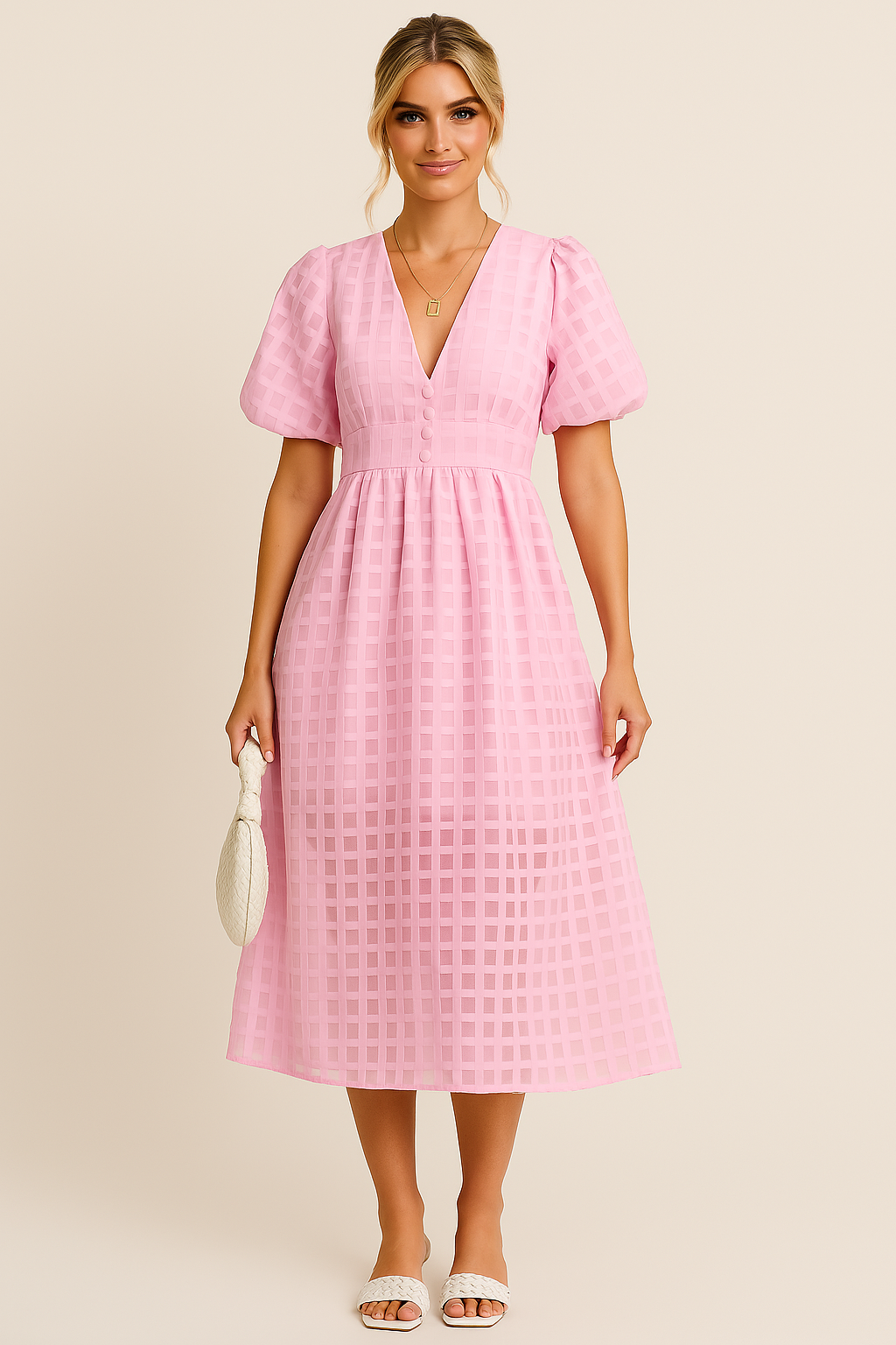 Callie - Sommerliche Eleganz mit dem Midi-Kleid mit Puffärmeln