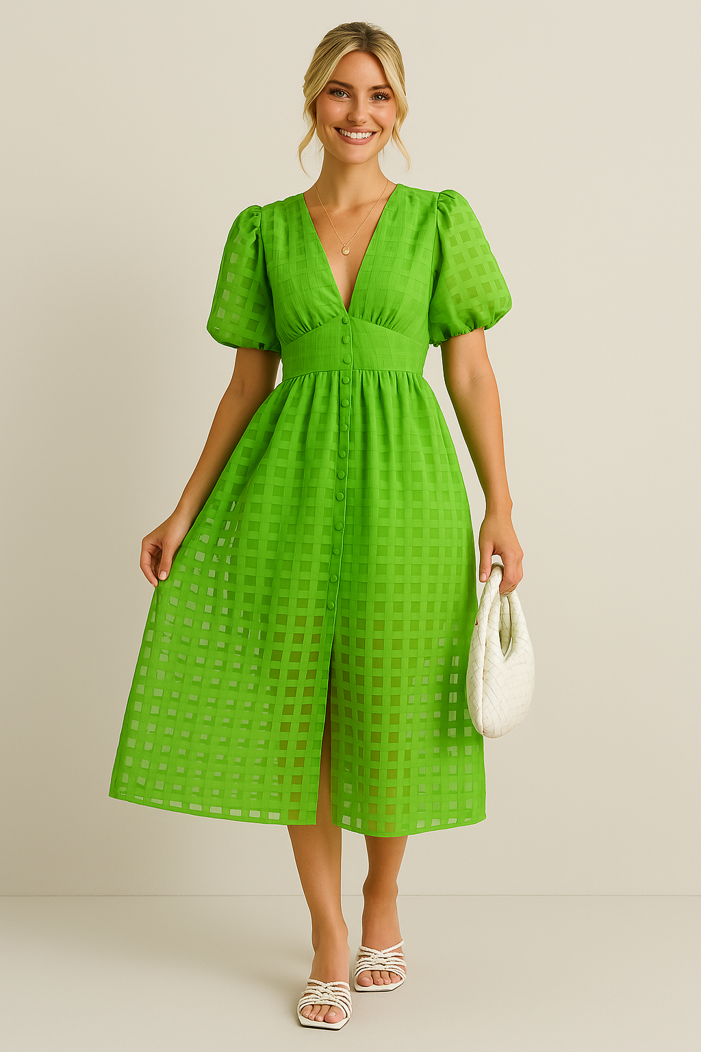Callie - Sommerliche Eleganz mit dem Midi-Kleid mit Puffärmeln