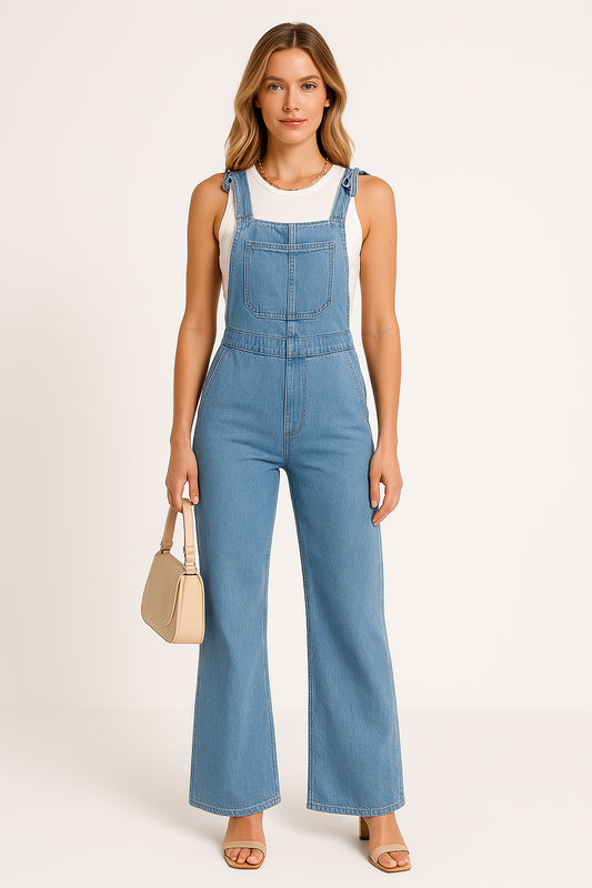 Lena Damen Jumpsuit Schwarz - Entspannter Denim Overall Mit Verstellbaren Trägern Für Elegante Sommerlooks-1