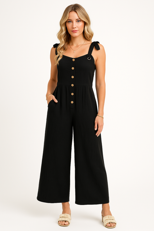 Anna Jumpsuit Damen Elegant - Leichte Baumwollmischung mit Weitem Bein für Sommerveranstaltungen-1