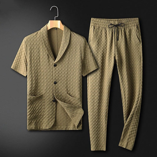 Bastian Elegantes Sommerset Für Herren – Stilvoller Reverskragen & Bequeme Jogginghose-1