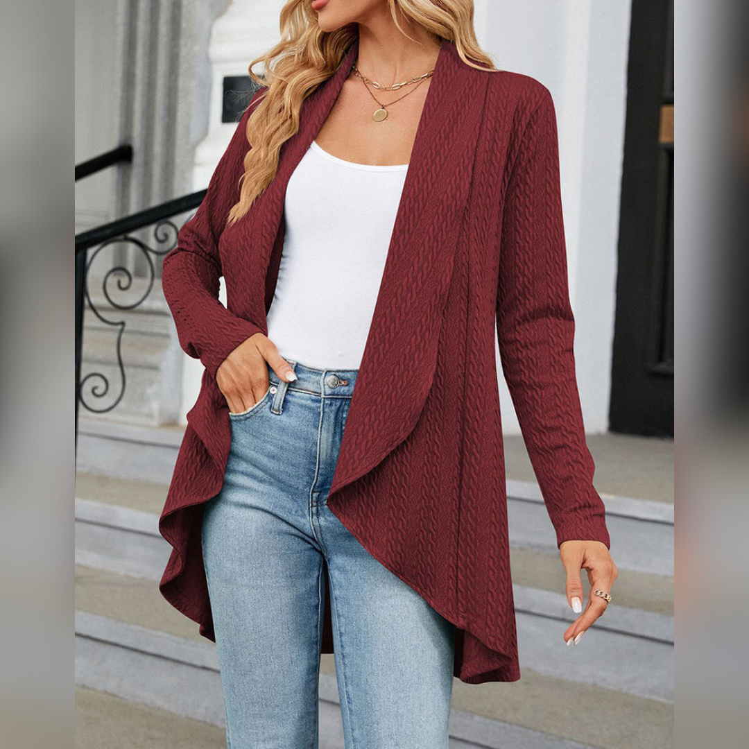Variant image for Elegante Anna - Lange Strickjacke Damen mit Wasserfallfront für Frühling und Herbst-11