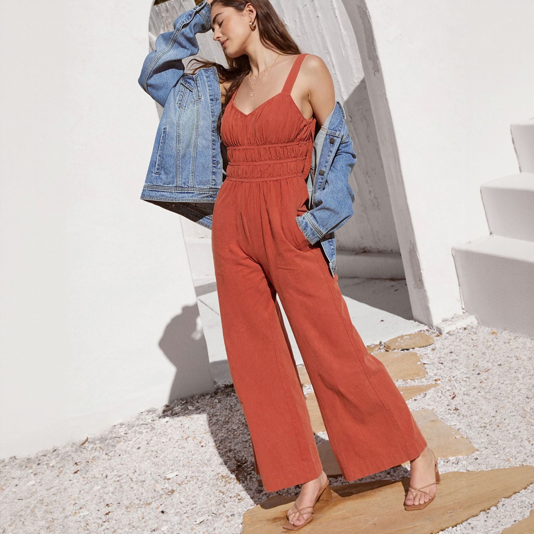 Anna Damen Jumpsuit Ärmelos Elastische Taille Weites Bein Sommer Weiß Elegant-3